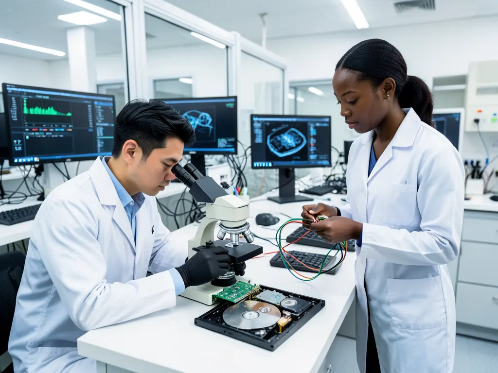 DataFixus experts working in a modern data recovery lab