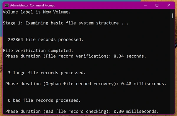 CHKDSK scan in process