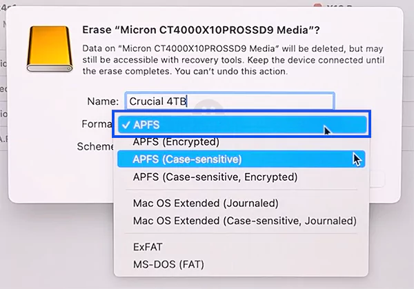 Choose APFS Format