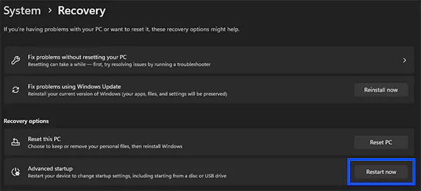 Click Restart Now
