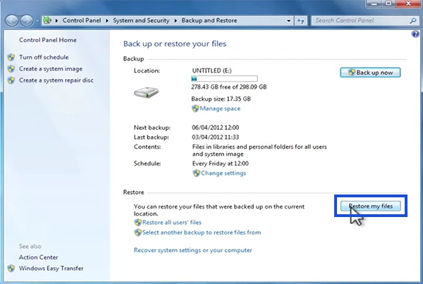 Click Restore My Files