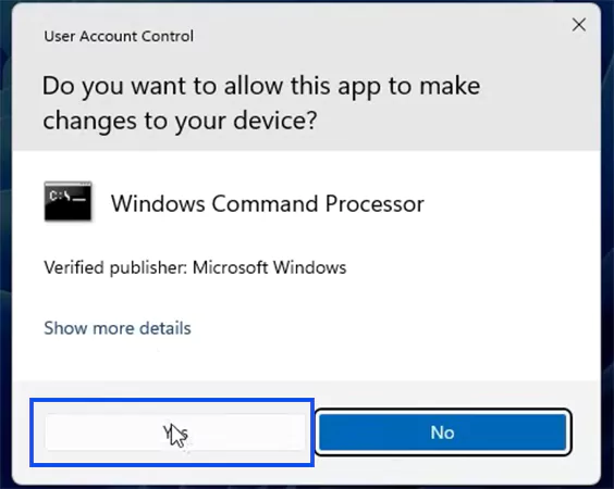 Click Yes on User Account Control to Continue