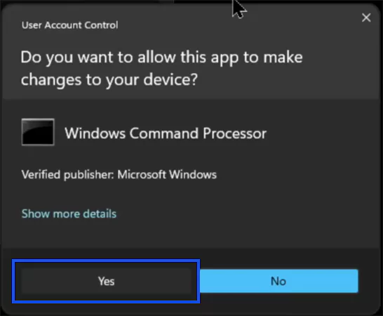 Click Yes on User Account Control