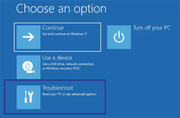 Click the Troubleshoot Option