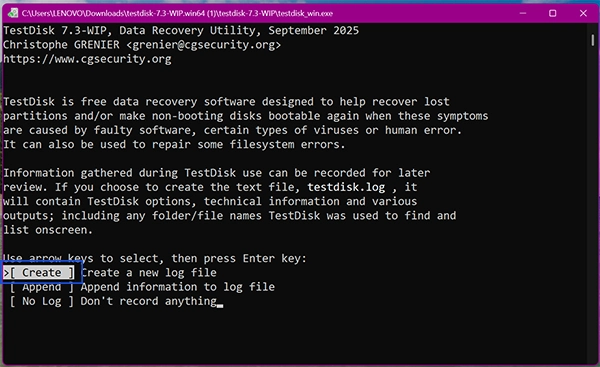 Create log file