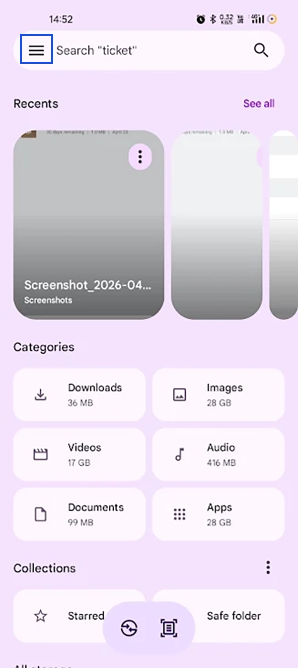 Menu in Files by Google