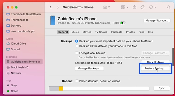 Restore Backup… button