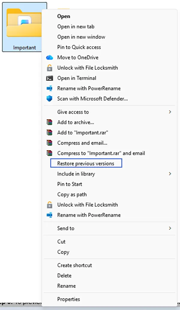 Restore previous versions