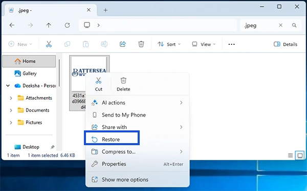 Right-click and select Restore
