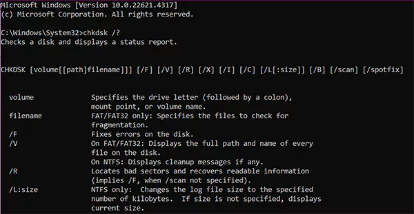 Run Command chkdsk
