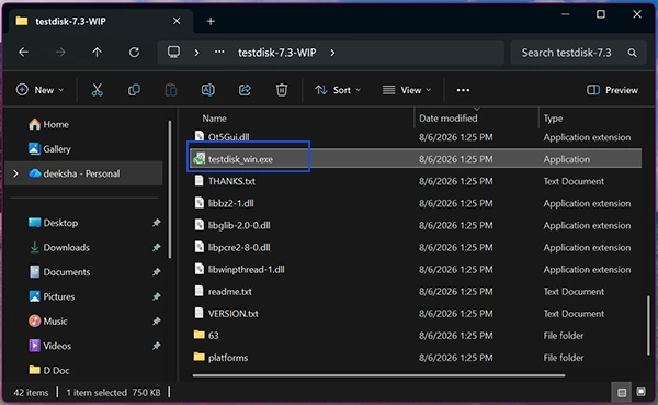 Run TestDisk app