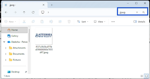 Search .jpeg or .jpg in the Search bar