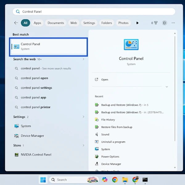 Search and Open Control Panel