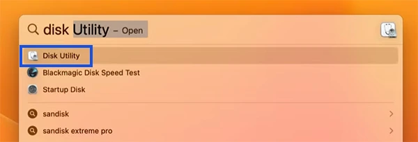 Search and open Disk Utility