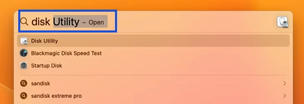 Search and open Disk Utility