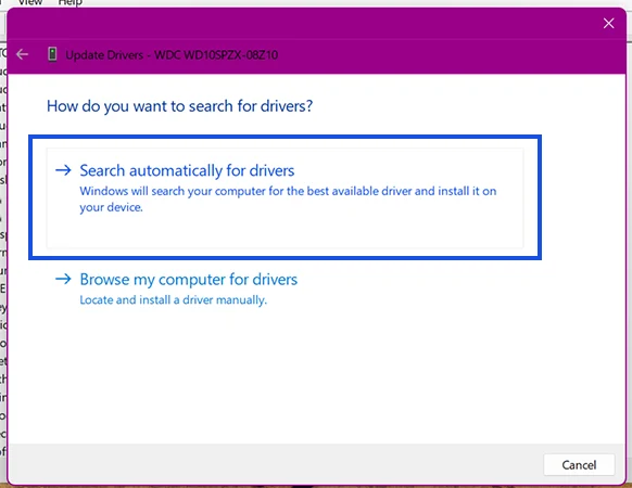 Search automatically for drivers