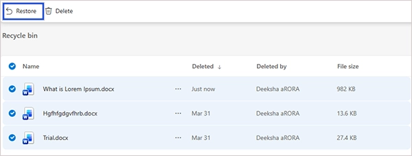Select All Files and Click Restore Button