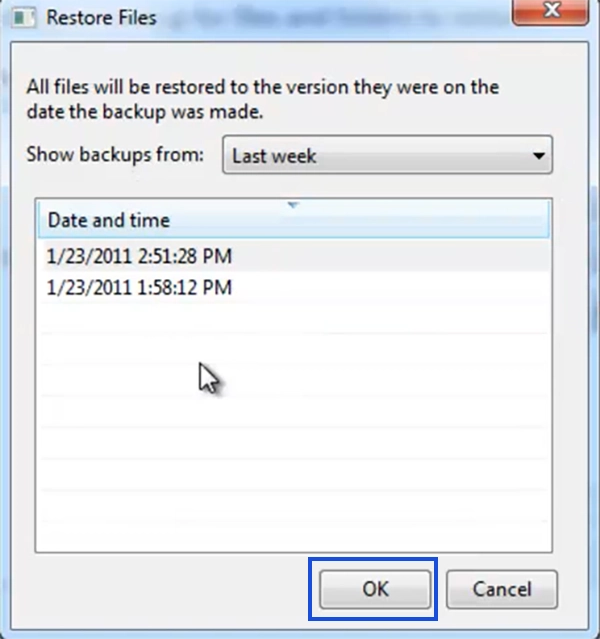 Select Date and Time and Click Ok
