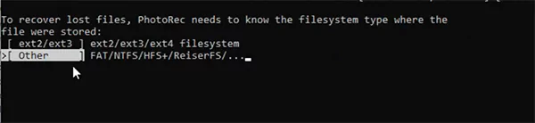 Select Filesystem Type