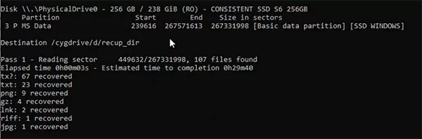 TestDisk Recovery Process