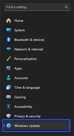 Windows Update in System Settings