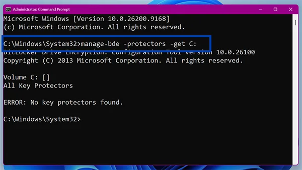 Command to view BitLocker recovery key