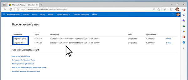 List of registered devices