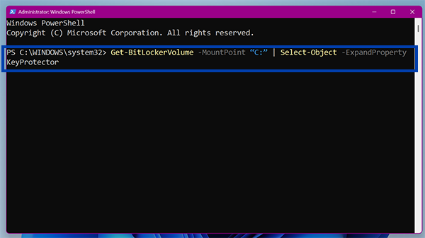PowerShell command for the recovery key