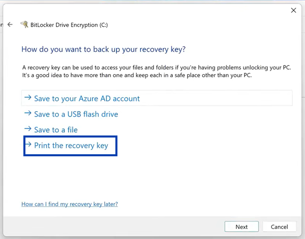 Print the recovery key