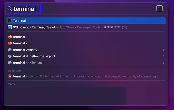 Search for and open Terminal