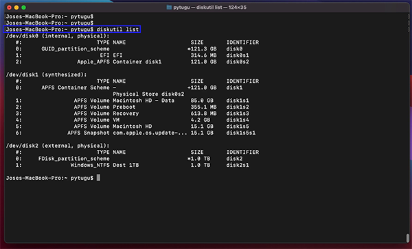diskutil list command