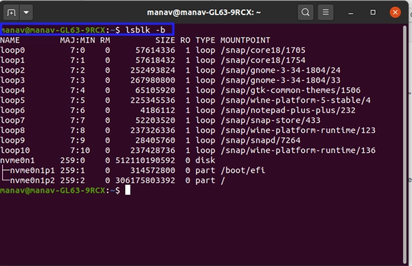lsblk command for Linux