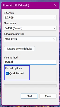 Check Quick Format