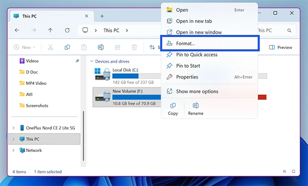 Choose Format option