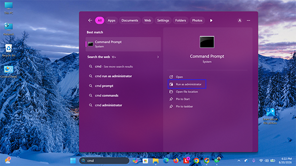 Run Command Prompt as administrator