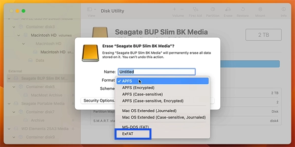 Select the file format