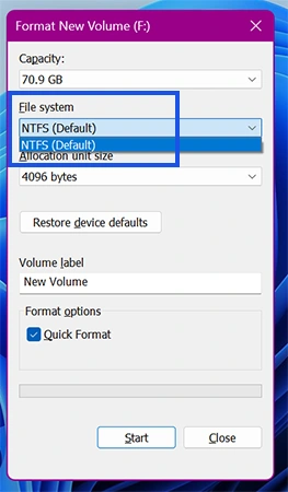 Select the file system