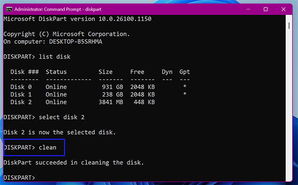 clean command