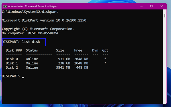 list disk